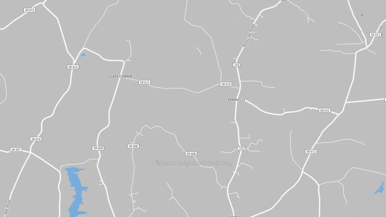 Walk Grade map of Spainville, VA, walkable areas in green and car-dependent areas in red
