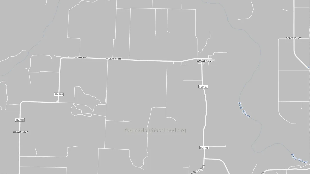 Walk Grade map of Spanish Fort, TX, walkable areas in green and car-dependent areas in red