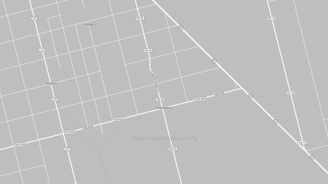 Walk Grade map of Sparenberg, TX, walkable areas in green and car-dependent areas in red