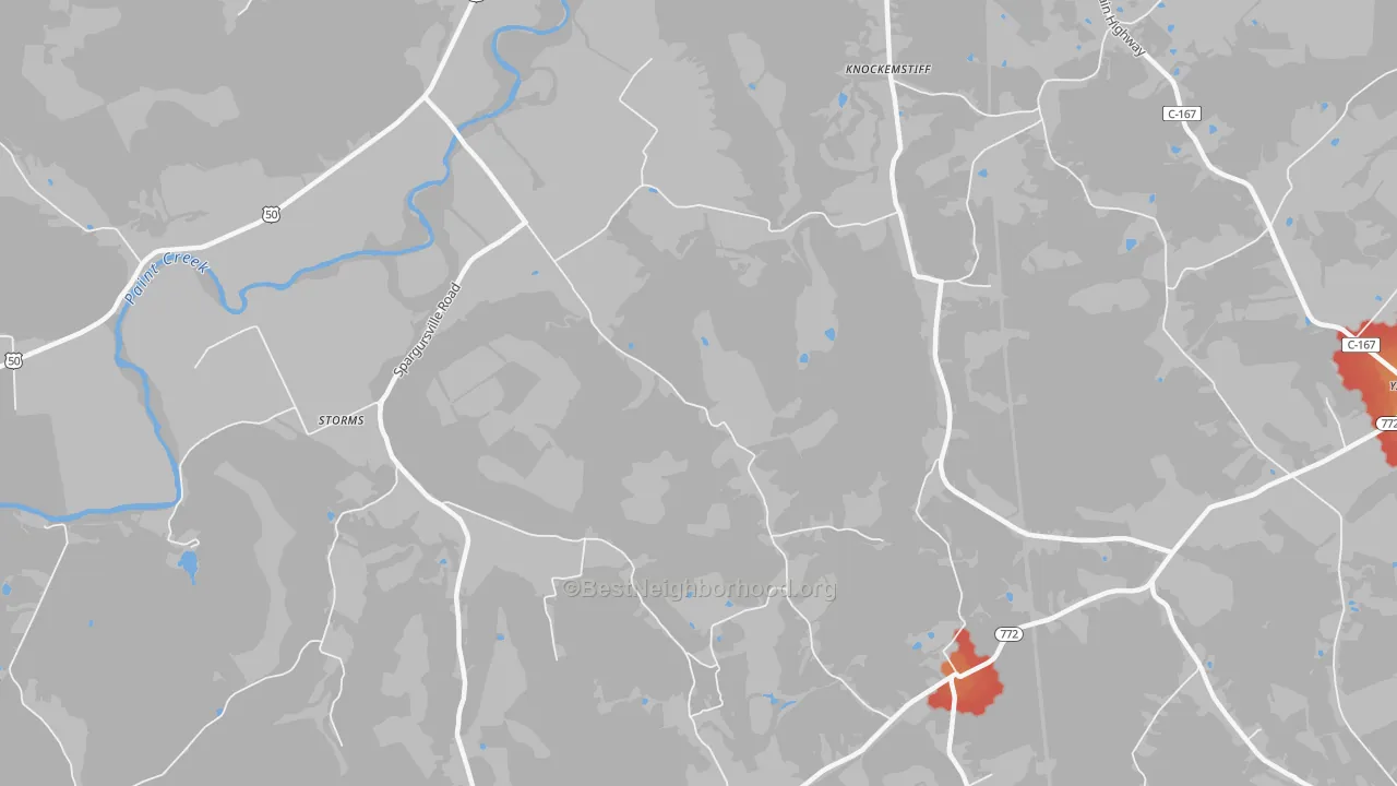 Walk Grade map of Spargursville, OH, walkable areas in green and car-dependent areas in red