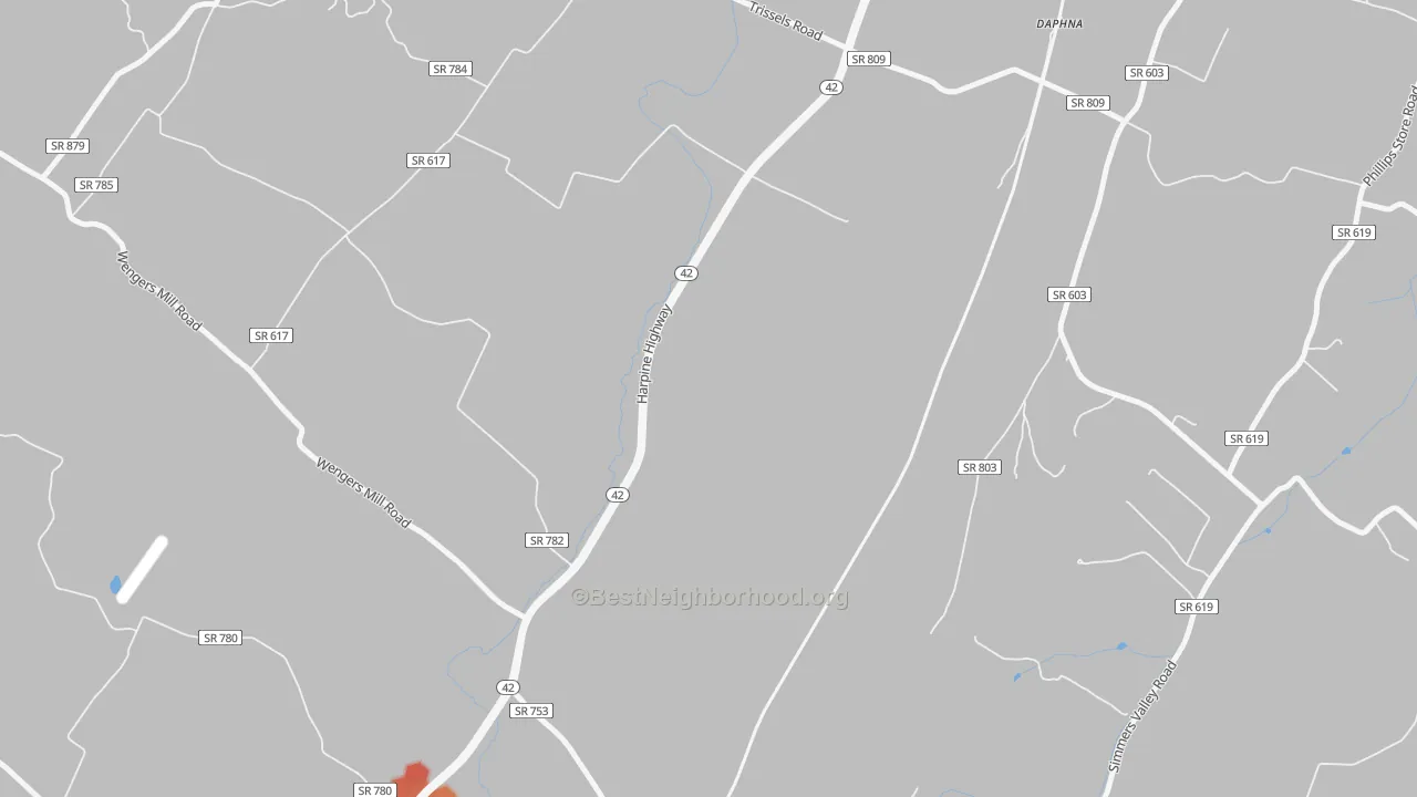 Walk Grade map of Sparkling Springs, VA, walkable areas in green and car-dependent areas in red