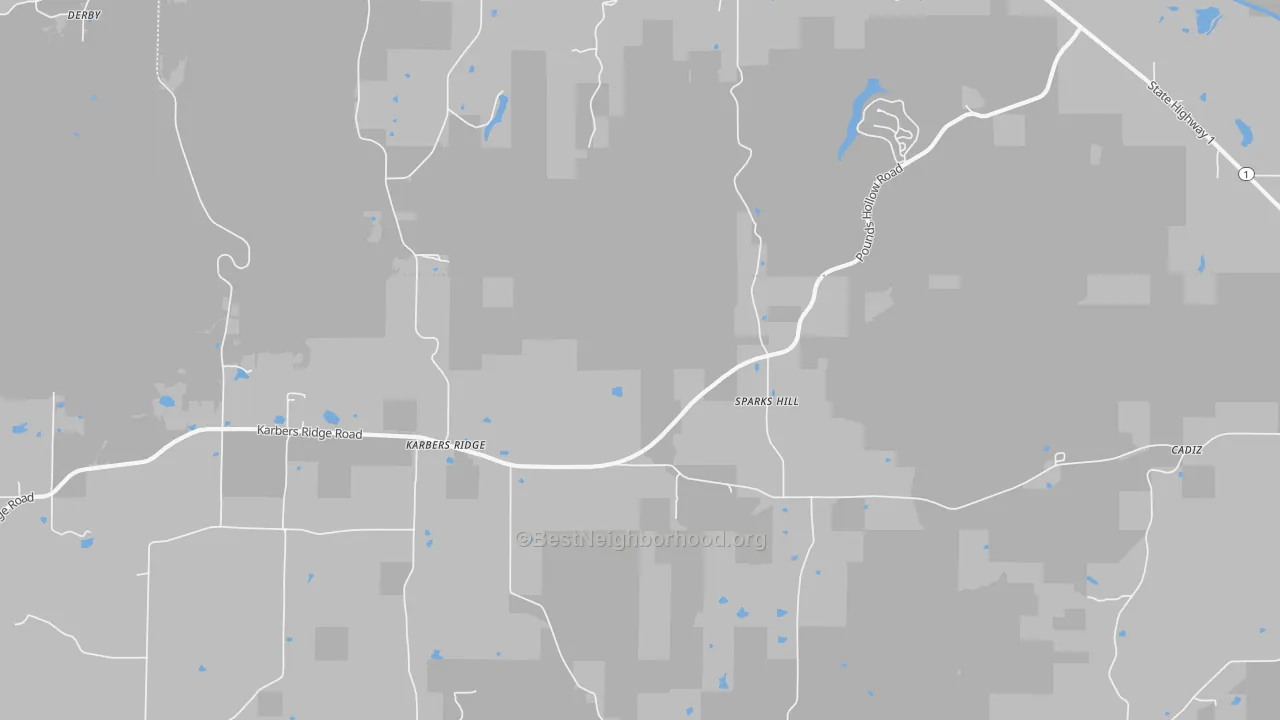 Walk Grade map of Sparks Hill, IL, walkable areas in green and car-dependent areas in red