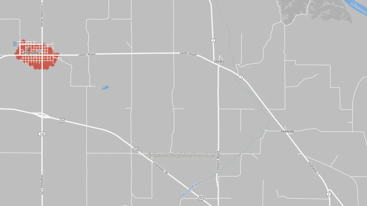 Walk Grade map of Sparks, KS, walkable areas in green and car-dependent areas in red