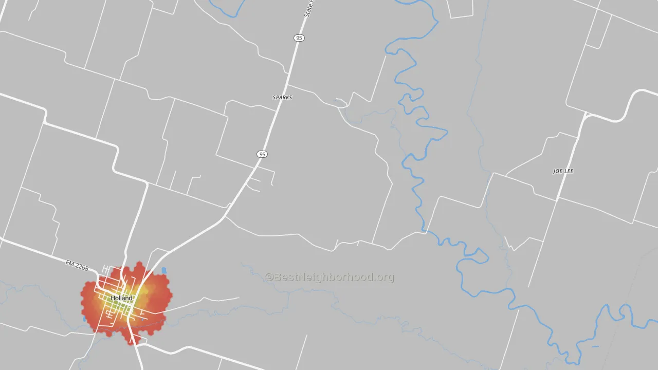 Walk Grade map of Sparks, TX, walkable areas in green and car-dependent areas in red
