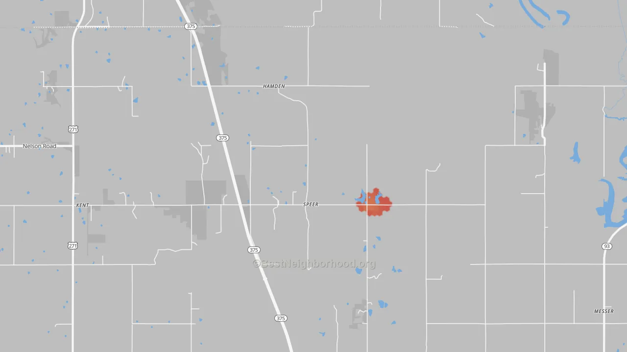 Walk Grade map of Speer, OK, walkable areas in green and car-dependent areas in red
