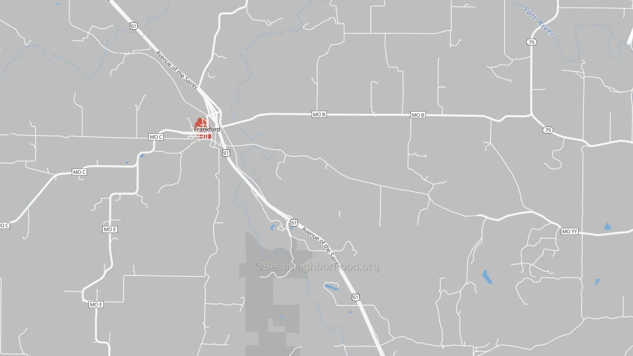 Walk Grade map of Spencerburg, MO, walkable areas in green and car-dependent areas in red