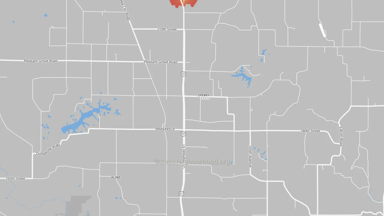 Walk Grade map of Sperry, IA, walkable areas in green and car-dependent areas in red