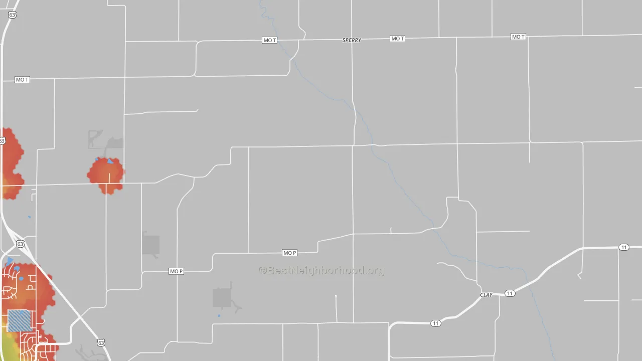 Walk Grade map of Sperry, MO, walkable areas in green and car-dependent areas in red