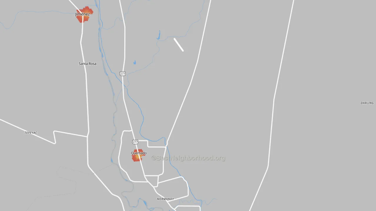 Walk Grade map of Spofford, TX, walkable areas in green and car-dependent areas in red