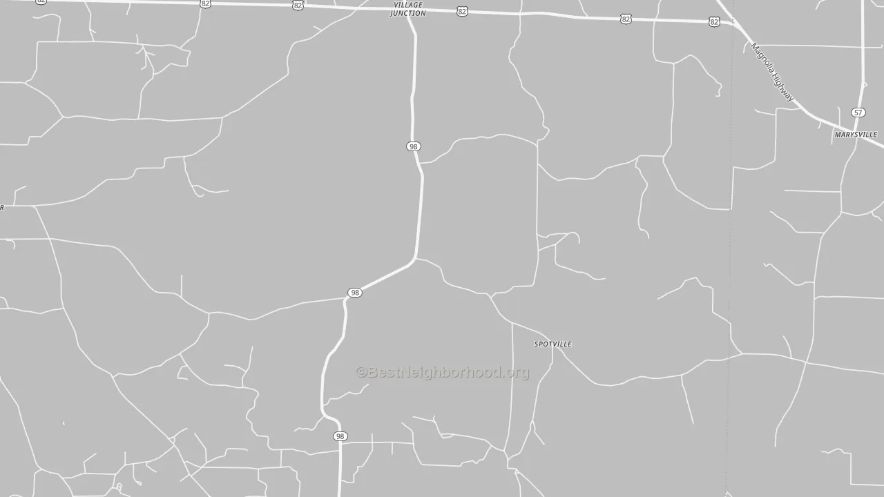 Walk Grade map of Spotville, AR, walkable areas in green and car-dependent areas in red