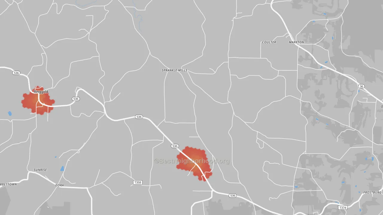 Walk Grade map of Sprankle Mills, PA, walkable areas in green and car-dependent areas in red