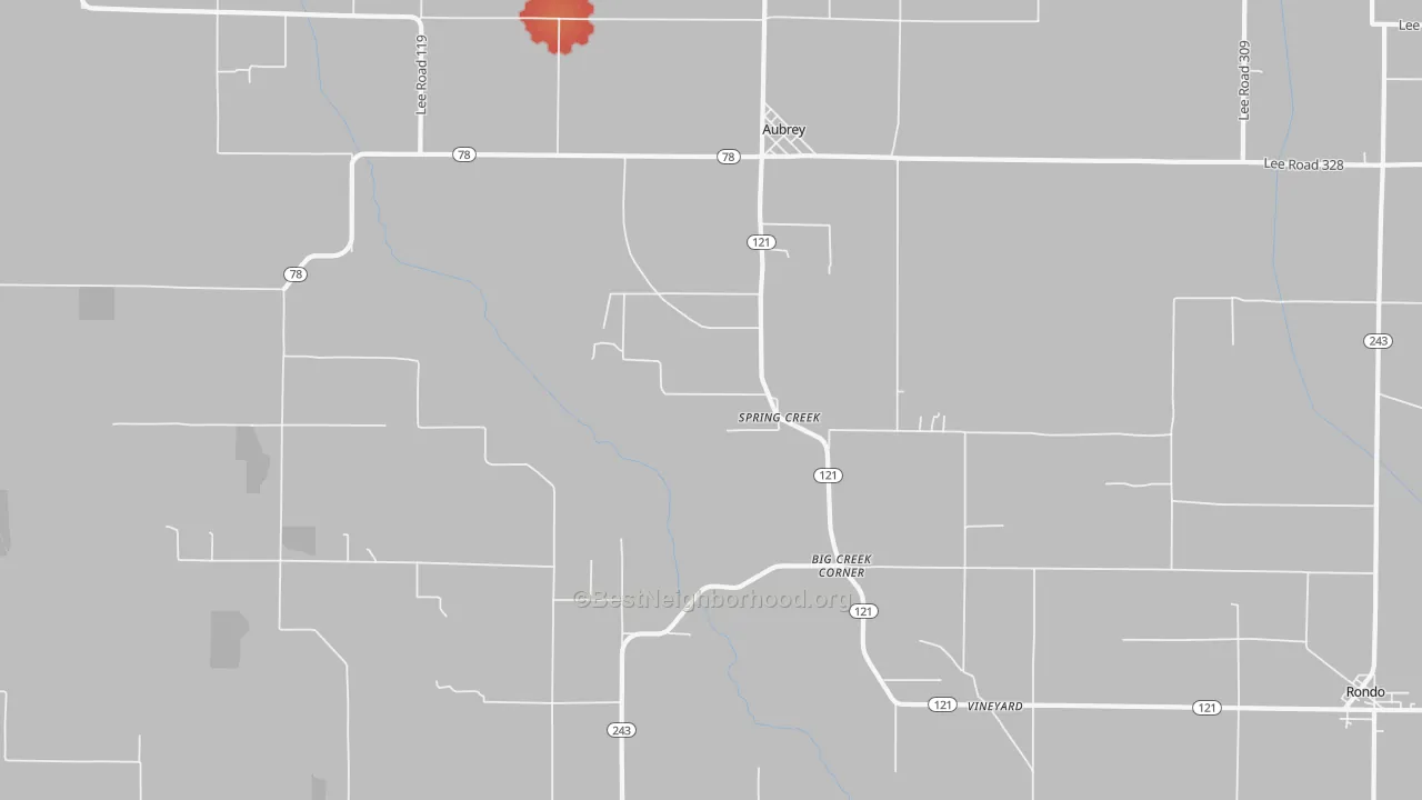 Walk Grade map of Spring Creek, AR, walkable areas in green and car-dependent areas in red