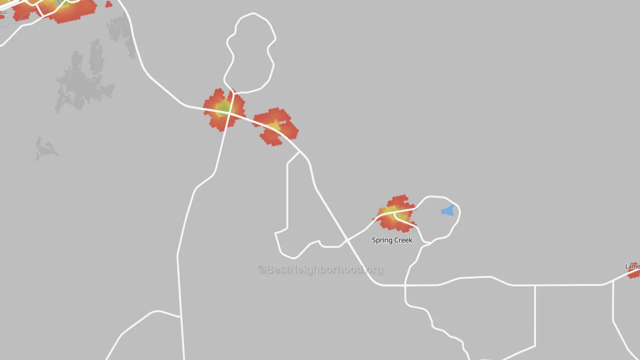 Walk Grade map of Spring Creek, NV, walkable areas in green and car-dependent areas in red