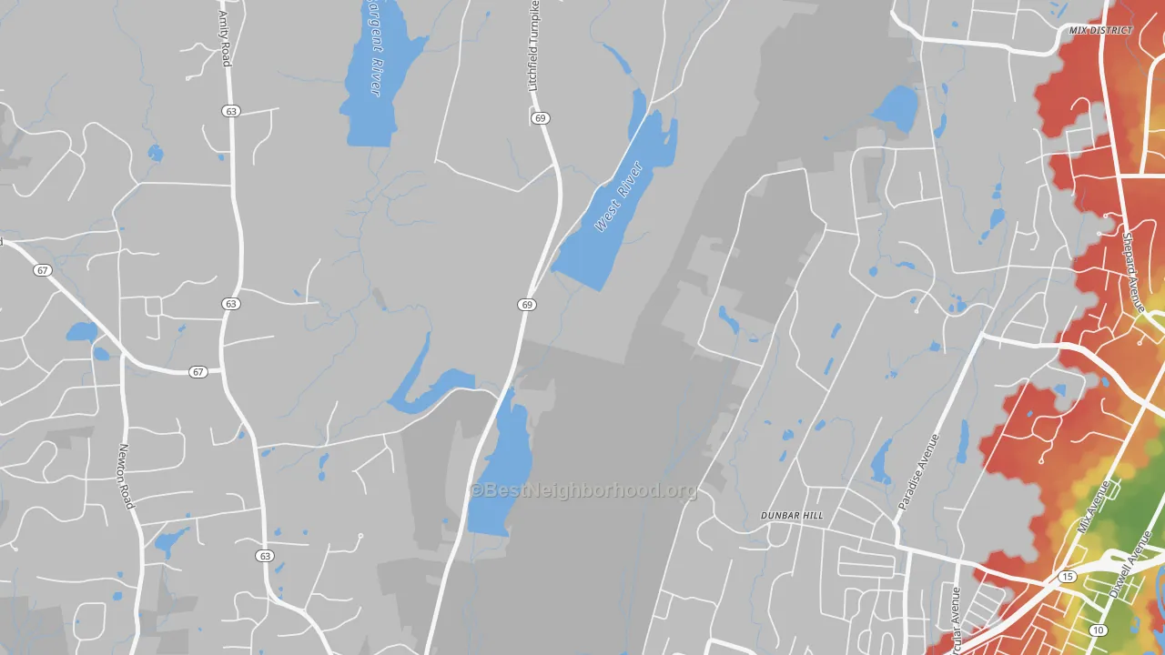Walk Grade map of Spring Glen, CT, walkable areas in green and car-dependent areas in red