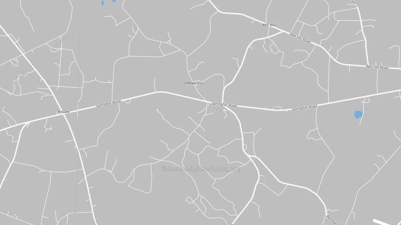 Walk Grade map of Spring Hill, SC, walkable areas in green and car-dependent areas in red