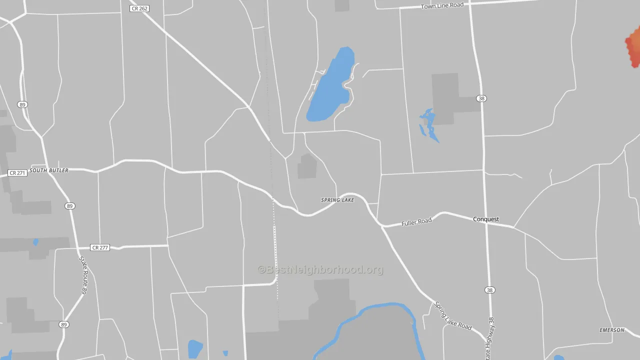 Walk Grade map of Spring Lake, NY, walkable areas in green and car-dependent areas in red