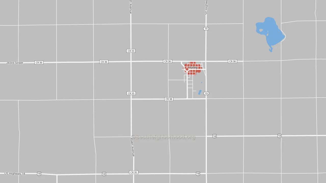 Walk Grade map of Spring Valley, SD, walkable areas in green and car-dependent areas in red