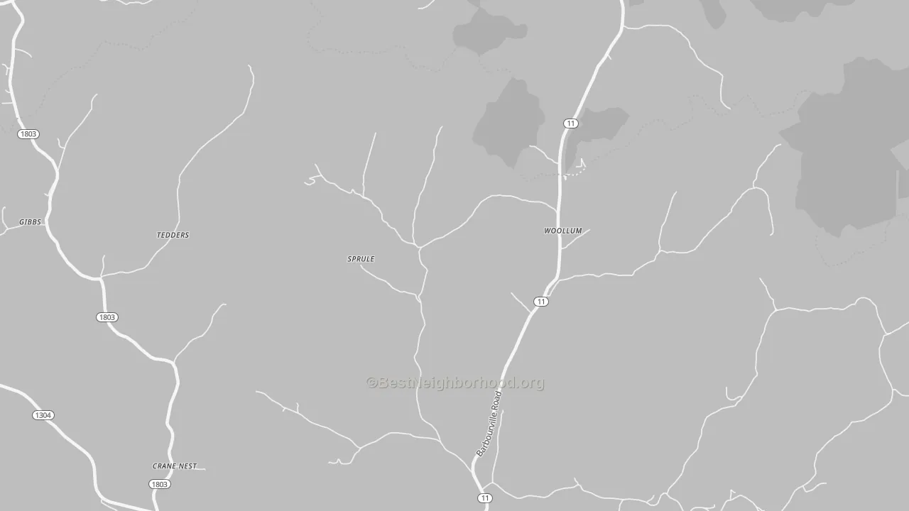 Walk Grade map of Sprule, KY, walkable areas in green and car-dependent areas in red