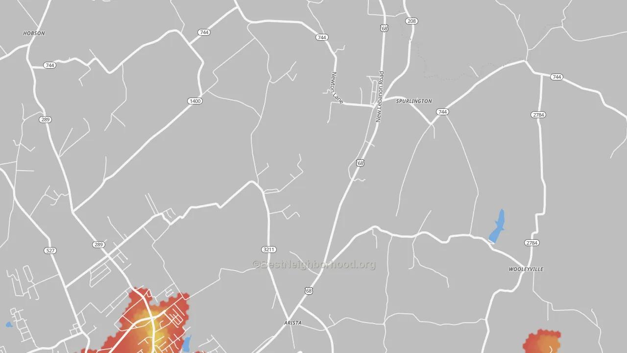 Walk Grade map of Spurlington, KY, walkable areas in green and car-dependent areas in red