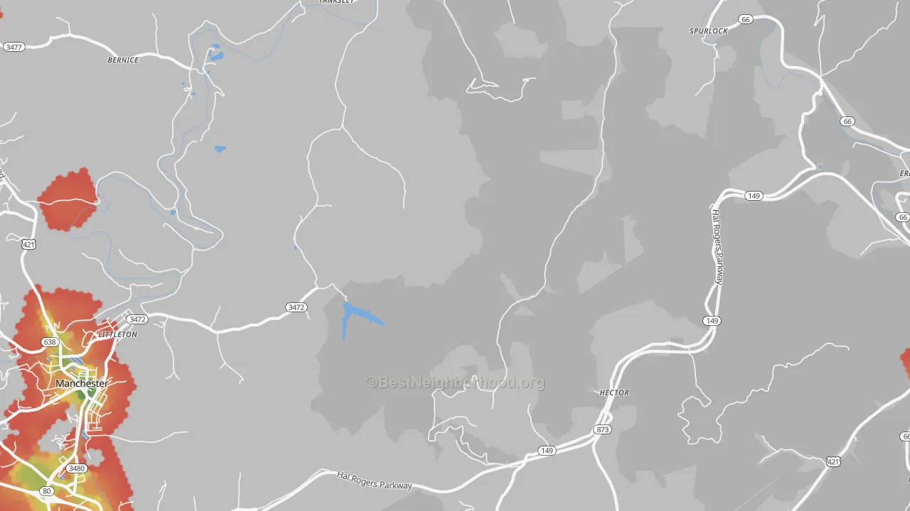 Walk Grade map of Spurlock, KY, walkable areas in green and car-dependent areas in red
