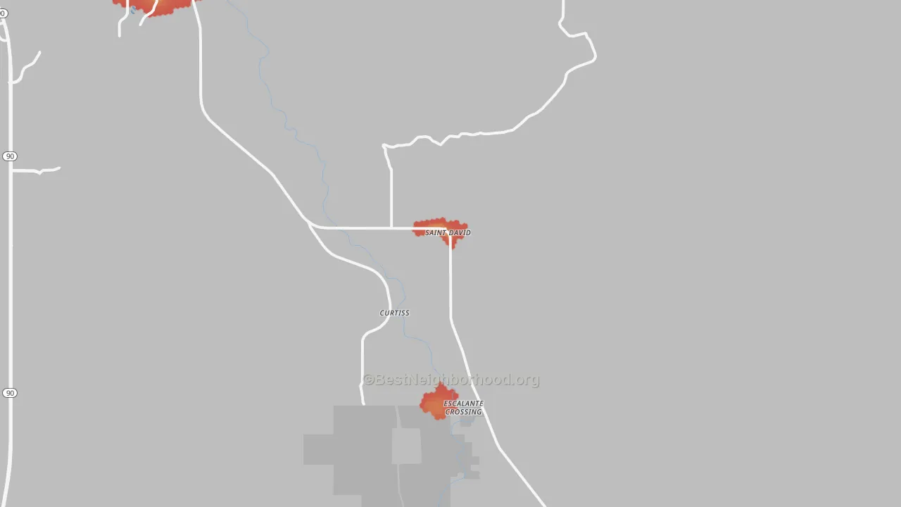 Walk Grade map of St. David, AZ, walkable areas in green and car-dependent areas in red