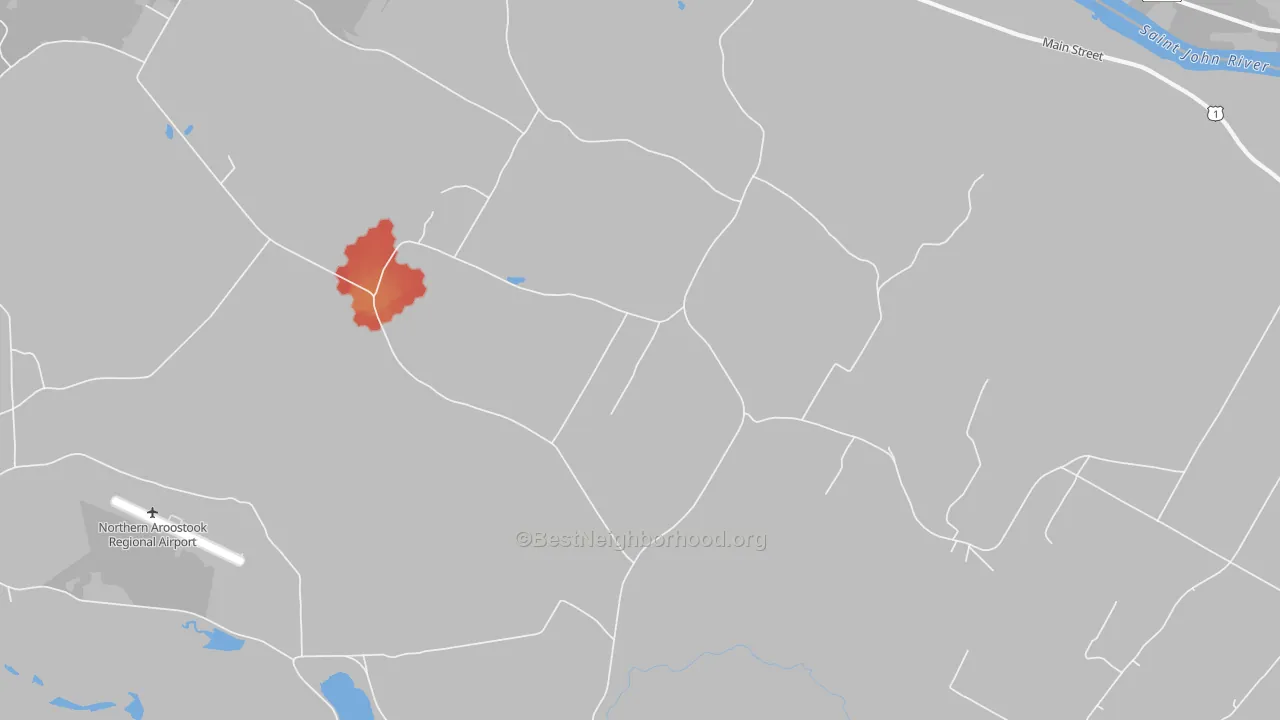 Walk Grade map of St. David, ME, walkable areas in green and car-dependent areas in red