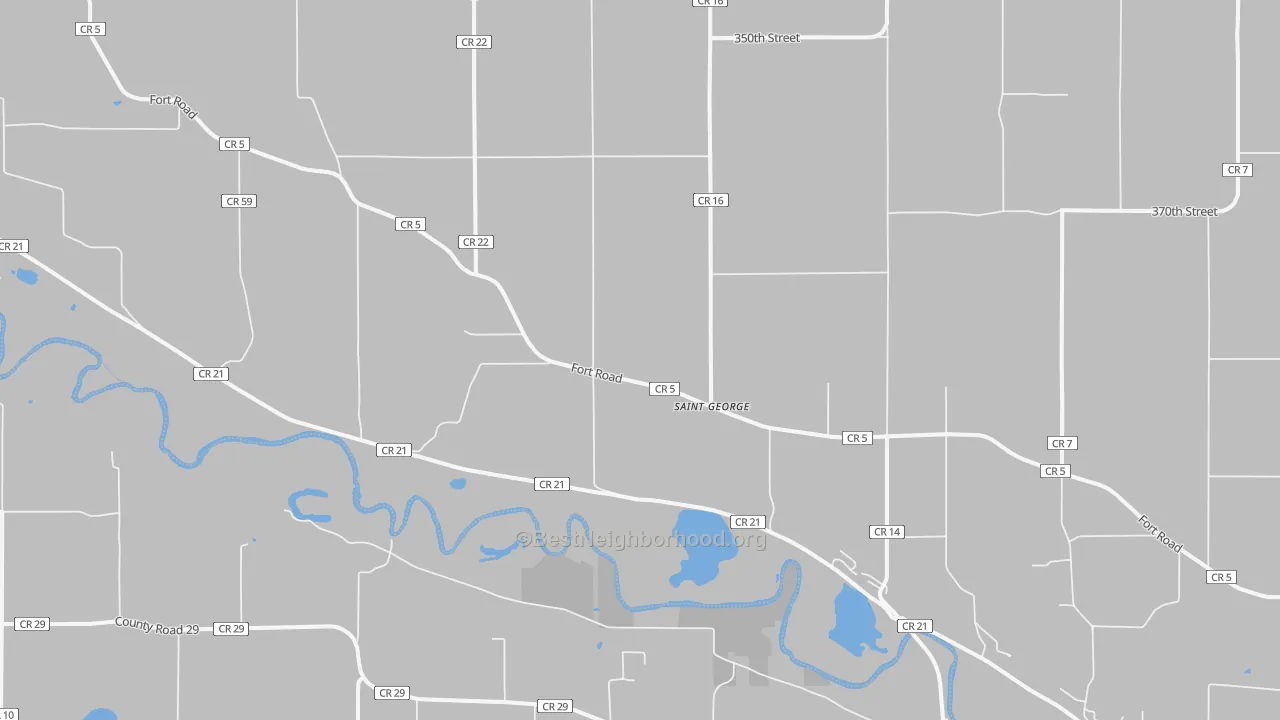 Walk Grade map of St. George, MN, walkable areas in green and car-dependent areas in red