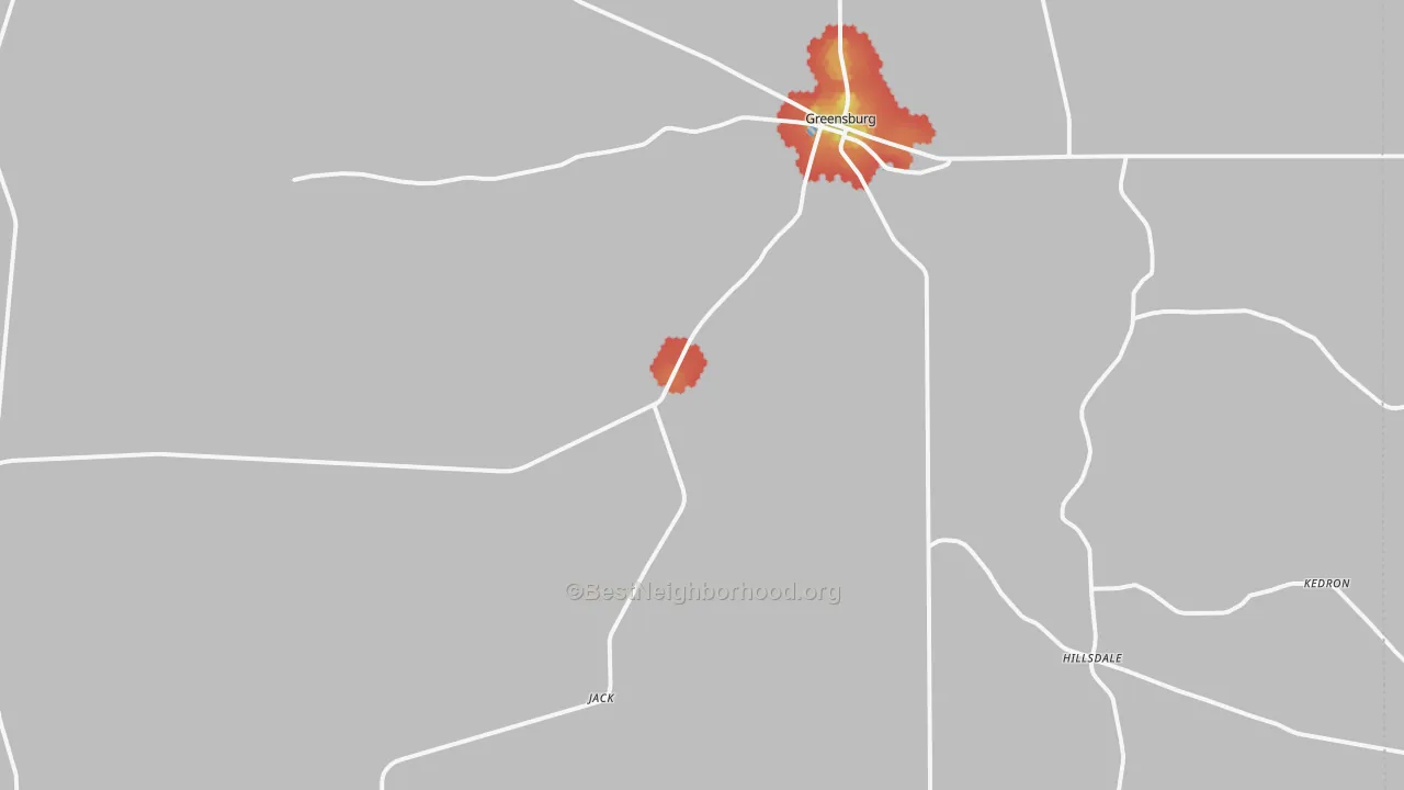 Walk Grade map of St. Helena Parish, LA, walkable areas in green and car-dependent areas in red