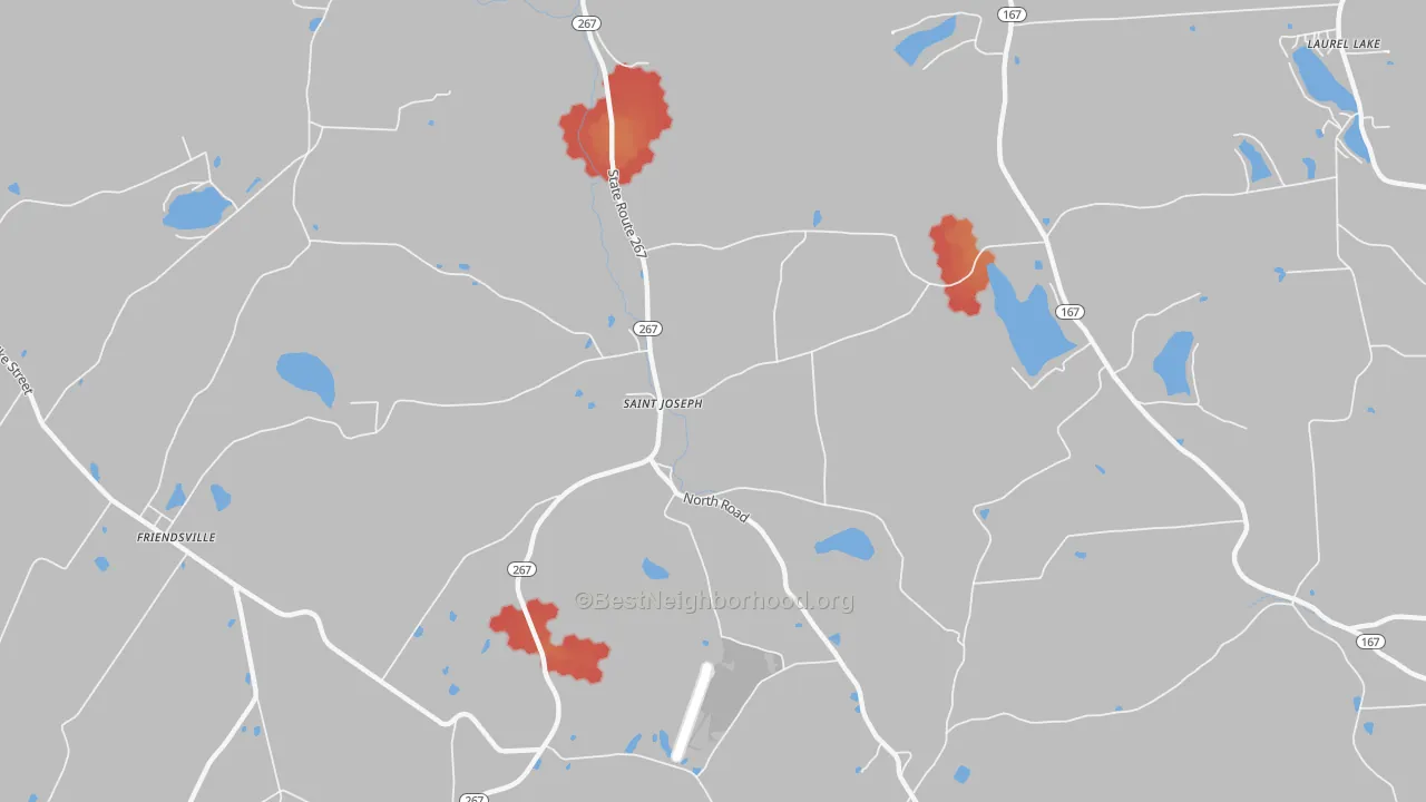 Walk Grade map of St. Joseph, PA, walkable areas in green and car-dependent areas in red