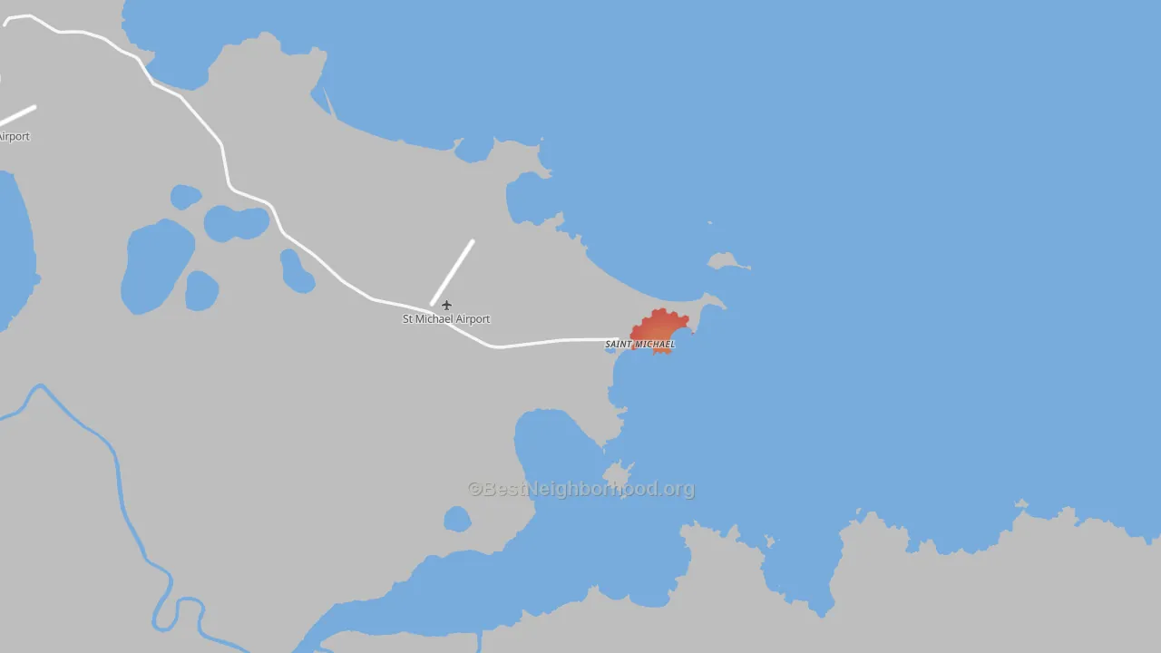 Walk Grade map of St. Michael, AK, walkable areas in green and car-dependent areas in red