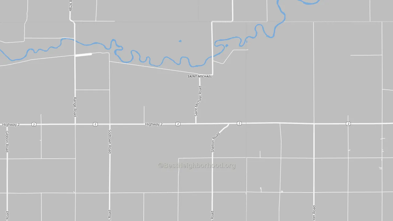 Walk Grade map of St. Michael, NE, walkable areas in green and car-dependent areas in red
