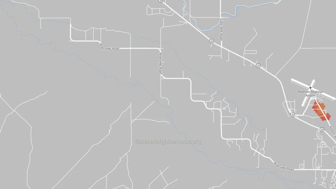 Walk Grade map of St. Stephens, WY, walkable areas in green and car-dependent areas in red