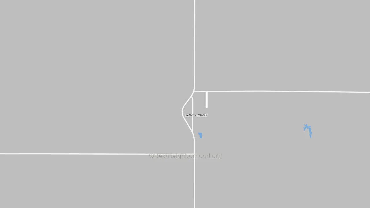 Walk Grade map of St. Thomas, ND, walkable areas in green and car-dependent areas in red