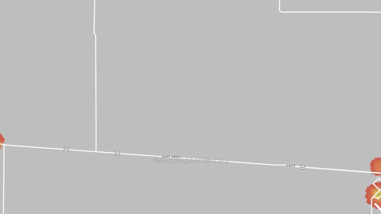 Walk Grade map of St. Vrain, NM, walkable areas in green and car-dependent areas in red