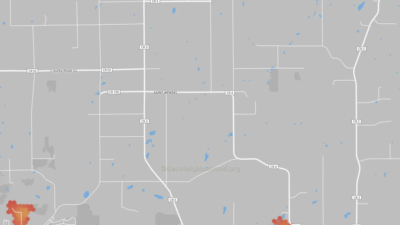 Walk Grade map of St. Wendel, MN, walkable areas in green and car-dependent areas in red