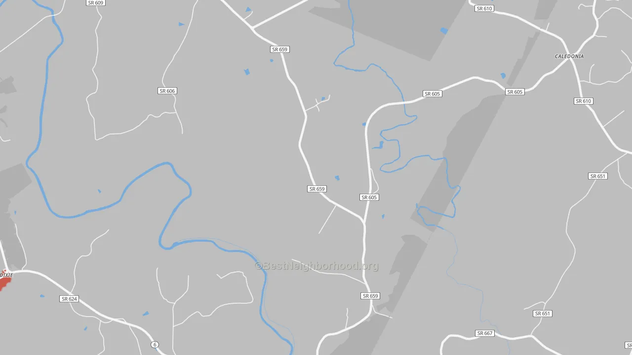 Walk Grade map of Stage Junction, VA, walkable areas in green and car-dependent areas in red