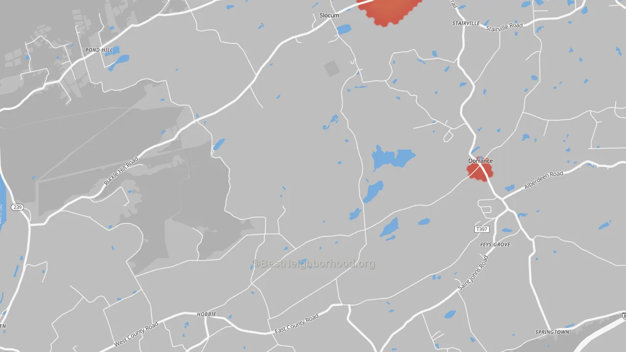 Walk Grade map of Stairville, PA, walkable areas in green and car-dependent areas in red