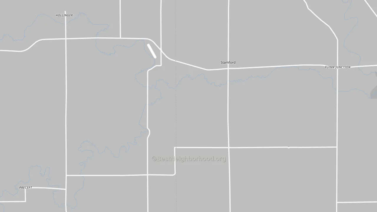 Walk Grade map of Stamford, NE, walkable areas in green and car-dependent areas in red