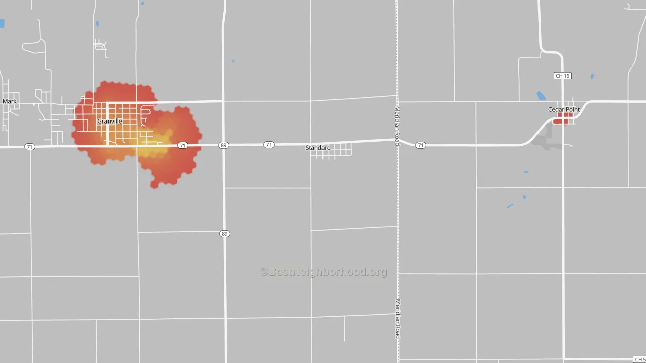 Walk Grade map of Standard, IL, walkable areas in green and car-dependent areas in red