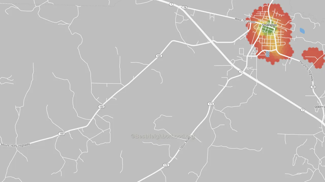 Walk Grade map of Standard Umpstead, AR, walkable areas in green and car-dependent areas in red