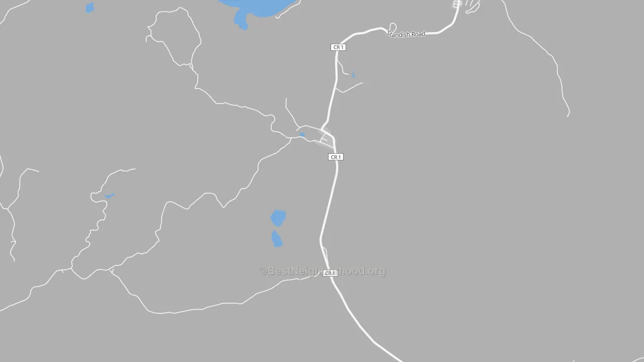 Walk Grade map of Standish, NY, walkable areas in green and car-dependent areas in red