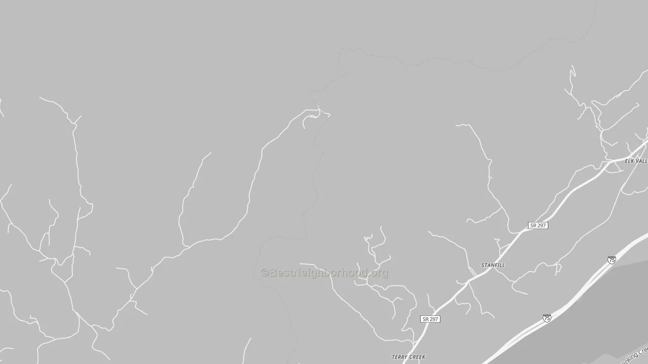 Walk Grade map of Stanfield, TN, walkable areas in green and car-dependent areas in red