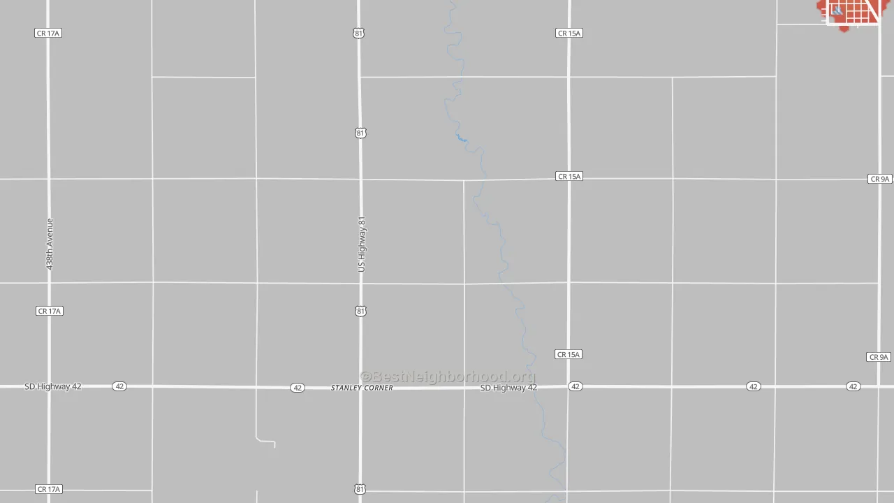 Walk Grade map of Stanley Corner, SD, walkable areas in green and car-dependent areas in red