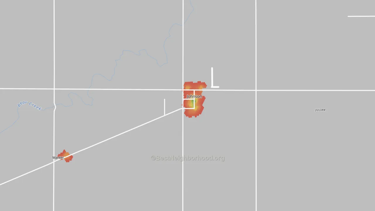Walk Grade map of Stanton County, KS, walkable areas in green and car-dependent areas in red