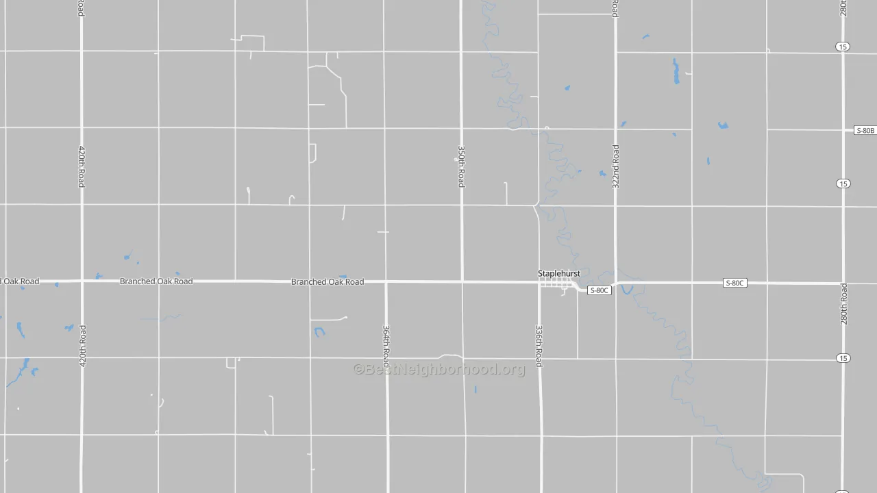 Walk Grade map of Staplehurst, NE, walkable areas in green and car-dependent areas in red