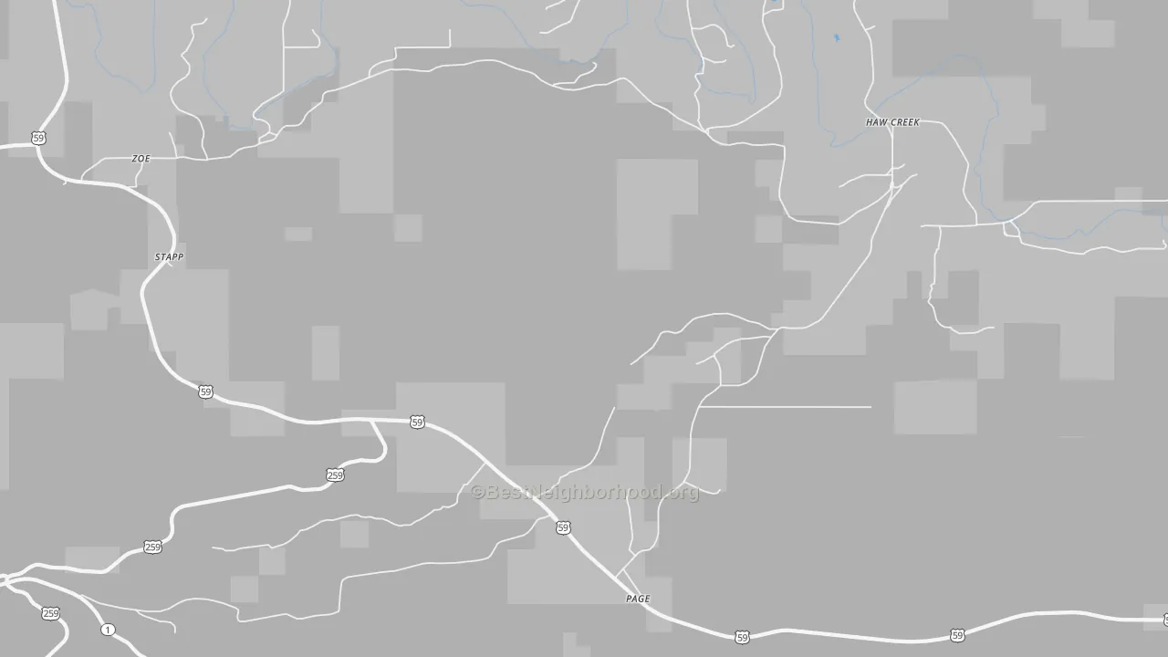 Walk Grade map of Stapp, OK, walkable areas in green and car-dependent areas in red