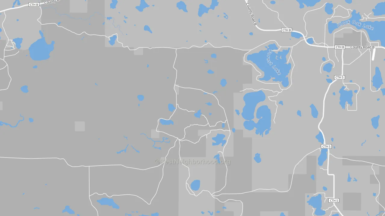 Walk Grade map of Star Lake, WI, walkable areas in green and car-dependent areas in red