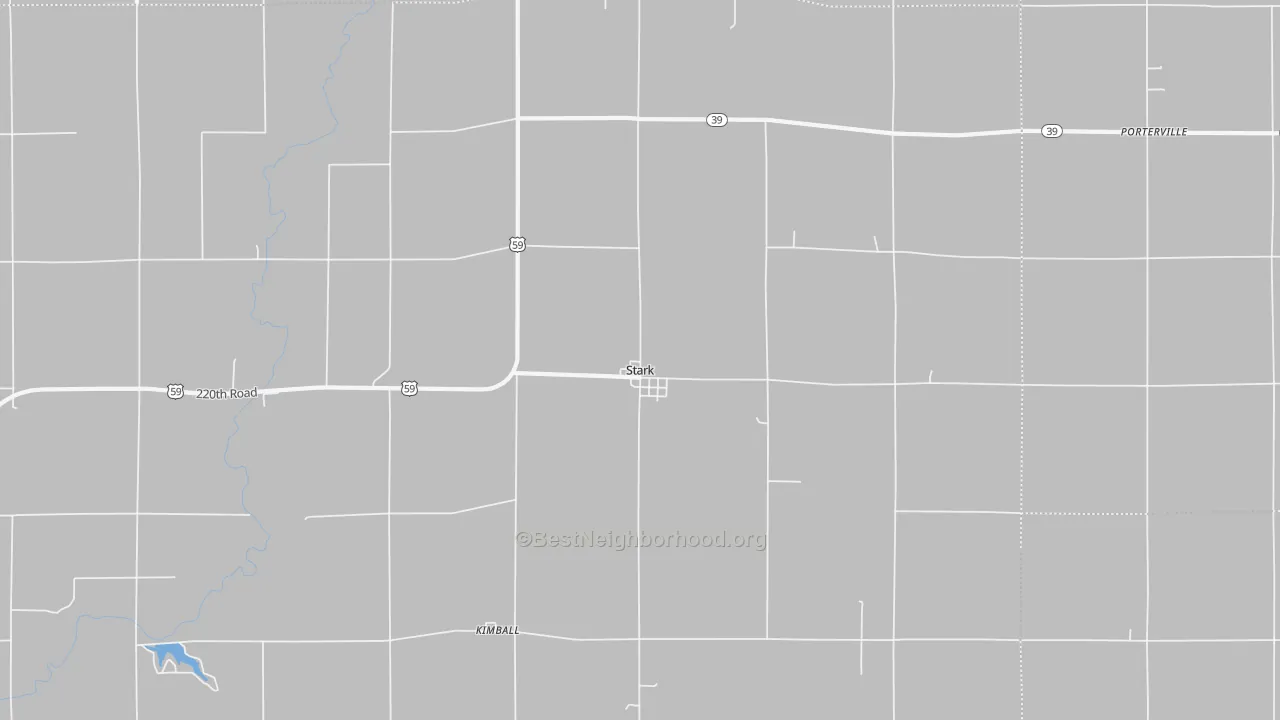Walk Grade map of Stark, KS, walkable areas in green and car-dependent areas in red