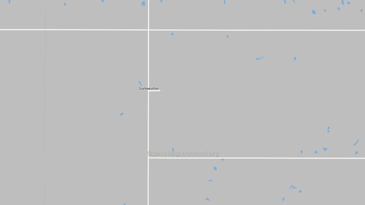 Walk Grade map of Starkweather, ND, walkable areas in green and car-dependent areas in red