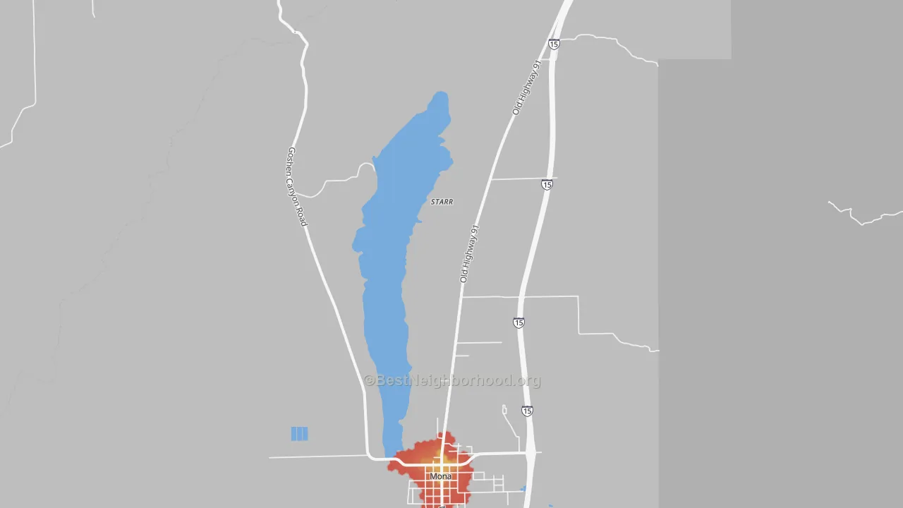 Walk Grade map of Starr, UT, walkable areas in green and car-dependent areas in red